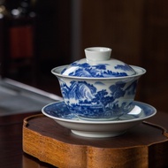 Antique Sancai Gaiwan Blue White Gaiwan Large Kung Fu Tea Set Gaiwan Household Toast Tea Tea Bowl Re