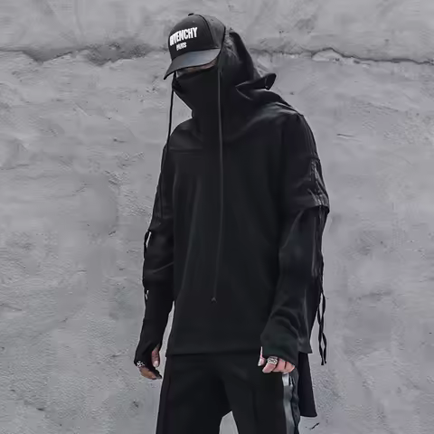 Unisex Streetwear Men's clothes Loose Hoodies HipHop Batwing Sleeve Wizard Pullover Fake Two Darkwea