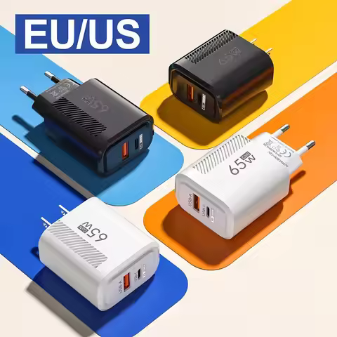 USB A+C 65W GaN Charger Plug PD Type C Fast Charging Phone Charger Adapter EU/US Accessories for iPh