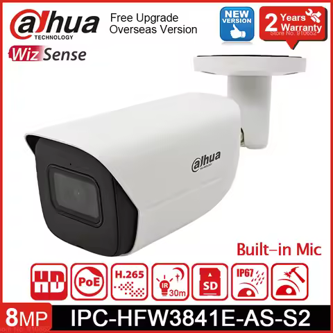 Dahua IPC-HFW3841E-AS-S2 8MP WizSense Bullet IP Camera Built-in Mic IP67 SMD 4.0 Alarm Audio Interfa