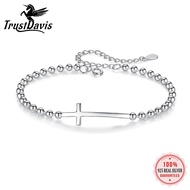 （Jump） TrustDavis 100 925 Sterling Silver Fashion Lovely Cross Beads Bracelet For Women Girls Fine Jewelry ED95Fine Bangle Bracelets，AccessoriesFine Bangle Bracelets，Accessories