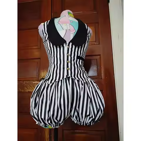 Custom Made Vintage Striped Ouji Vest and Pumpkin Pants Girls Black and White Bloomers Puffy Pants L