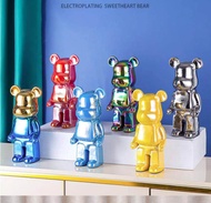 28Cm 35cm Bearbrick Action Figure Building Block Bear Collectible Figure DIY Anime Paint Dolls Kids Toys Children Birthday Gifts ceramic electroplating Hiasan Bilik Hiasan Rumah Ruang Tamu 暴力熊