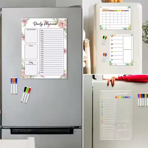 30*40CM Magnetic Refrigerator Sticker Transparent Acrylic Week Plan Message Board Scratchable Reusab