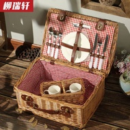 Picnic Box Basket with Tableware Rattan Basket Storage Basket Picnic Props Outdoor Camping Full Set