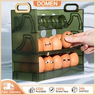 DD Kitchen Egg Storage Box 3-layer Egg Tray can hold 30 large capacity space saving foldable egg organizer automatic flipping egg rack