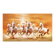 7 White Running Horses Canvas Painting Print Modern Wall Art Animal Poster Setting Sun Landscape Pic