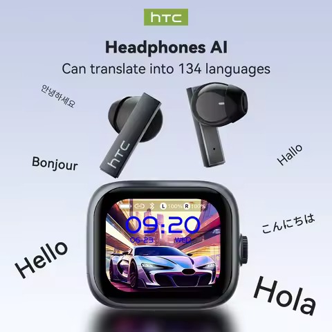 HTC NE40 TWS Smart AI Earbuds with Touch Display Low Latency Gaming Mode Hi-Fi Stereo Sound Universa