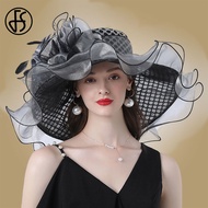 ผู้หญิง Organza หมวกสีแดงงานแต่งงาน Fascinators สง่างามปีกกว้าง Fedora Kentucky Derby หมวกปาร์ตี้อย่