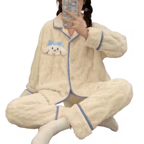 Hot Sanrio Hello Kitty Pompompurin Cute Creative Anime Movie Thickened Velvet Pajamas Cartoon Person