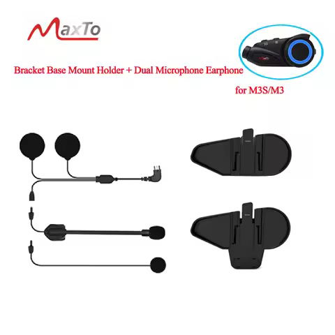 Maxto M3 M3S Dual Microphone Earphone + Bracket Mount Base Holder Headset Clamp Clip for Motorcycle 