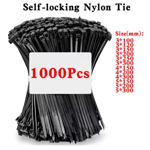 1000Pcs Self-locking Plastic Nylon Cable Tie White/Black 5X300mm Cable Tie Fastening Ring 3X200mm Ca