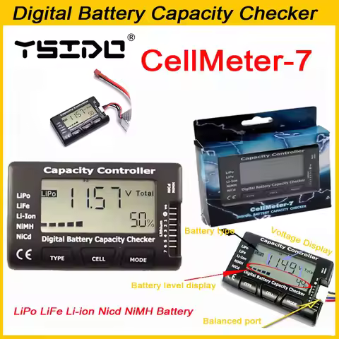 YSIDO RC CellMeter-7 Digital LiPo LiFe Li-ion Nicd NiMH Battery Capacity Checker Battery Voltage Tes