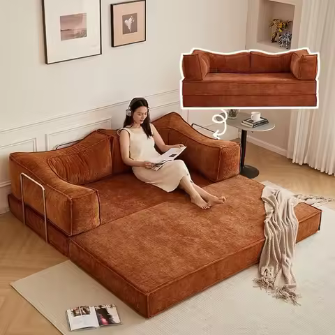 Folding Dual-use Modular Compression Sofa Bed Home Bedroom Living Room Lazy Pudding Retro Style Fold