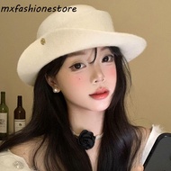 MXFASHIONE Hepburn Style Flat-top Cap, British Style Wide Brim Black Felt Hat, Trendy Photography De