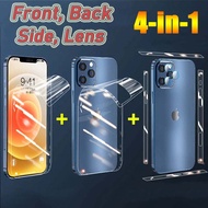 [4-in-1] Front + Back Soft PET Film + Phone Side Frame Protective Film + Camera Lens Glass for IPhone 15 Pro Max 14 13 Pro Max 13 Mini 11 X XS Max XR 8 7 6 6s Plus SE 2020 SE3 2022 Screen Protector Sticker