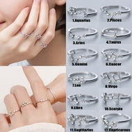 925 Silver 12 Constellations Zodiac Sign 18K Gold Finger Rings Zircon Crystal Adjustable Open Ring Promise Wedding Jewelry