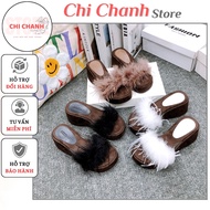 Feather Canoe Sandals 6cm High Sole Bread Sole Upholstered in Soft Velvet, Lightweight, Easy to Wear