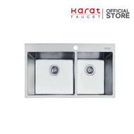Karat Faucet ชุดอ่างซิงค์ล้างจาน แบบ 2 หลุม SUS304 หนา 1 มม. พร้อมท่อน้ำทิ้ง+คลิปล๊อค 880x500x200 มม