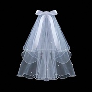 1pc Bride's Bachelorette Party Headpiece, Bow & Pearl Decor Party/Photo Prop Veil, Wedding Bridal Bo