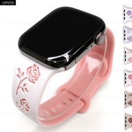 URVOI Silicone Band for Apple Watch Series 9 876 SE 54 Strap for iWatch engrave dandelion rose flowe