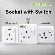 DESIGNER 13A SWITCH SOCKET CHINT New7G Sum Multi Socket 13A  1 Gang 3 Pin Switch Socket with Indicat