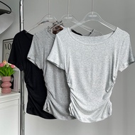 【YOGATRUTH】Woman Sports T-shirts Side Pleats Breathable Slim Fit Casual Top Gym Running