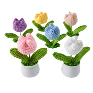 1 Piece Hand-Knitted Crochet Potted Plants-Festival and Party Cute Dining Table Decoration Tulip Imm