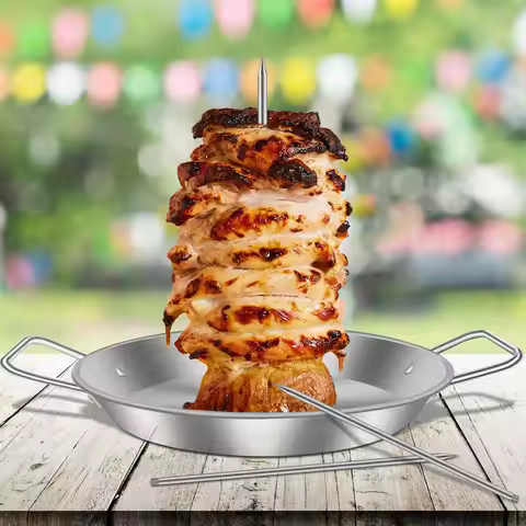 Vertical Meat Skewer Stainless Steel BBQ Vertical Skewer Grill with 3 Replacement Spikes Barbecue Ve