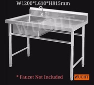 【WUCHT】Commercial Stainless Steel Sink with Table 4 feet ,Floor Standing Single Sink Portable Sink Pool Free Standing Utility Sink for Garage Restaurant Kitchen Laundry Room Outdoor Sinki 4 kaki