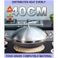 <<SUS304>>Stainless Steel Wok Double Sided Screen Honeycomb 38CM/40CM Non Stick Double Handle Wok wi