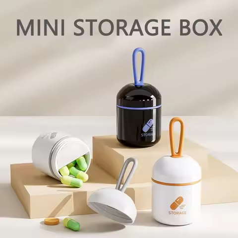 Two Compartments Pill Storage Box Plastic Handle Design Portable Pill Box Mini Moisture Proof Pill D