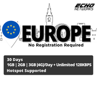 [Europe] 7-30 Days | 1GB/2GB/3GB(4G)/Day Data SIM Card | Plug and Play | No Registration Required