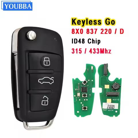 YOUBBA Keyless Go Flip Remote Key 315Mhz 433MHz ASK Integrated 48 Chip Onboard For Audi A1 Q3 8X0837
