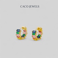 CACO 14K Gold Plated Huggie Earrings with Coloured Zirconia "Colores" (1 Pair)