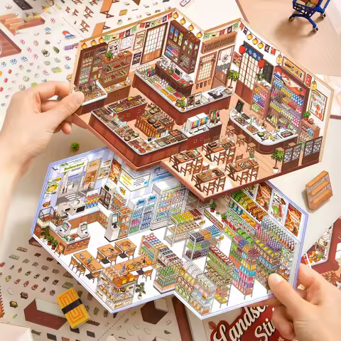 Mr. Paper Shop Management Stickers 4pcs - 2.0 Oversize 3D Design, Storage Diorama Journal, Creative