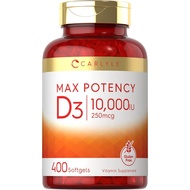 Carlyle Vitamin D 10000 IU 400 Softgels | Value Size | Max Potency | Non-GMO, Gluten Free Supplement