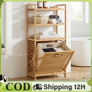 Bamboo Laundry Hamper with Storage Shelf Organizer Rack for Bathroom & Bedroom 2-in-1 Space Saving