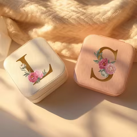 Gold Alphabet Flower Jewelry Box Bridesmaid Gift Mystery Box Bridesmaids Proposal Box Portable Jewel