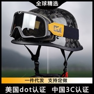 LJZ Carbon Fiber Helmet 3C Motorcycle Extra Large 4XL Half Helmet Summer German Soldier Helmet Retro