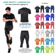 PROMO 2IN1 SHORT DRYFIT T-SHIRT SET + 3 LEGGINGS 4 STUVCO SPORTS RUNNING FUTSAL FOOTBALL UNISEX