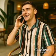 Calderioz - Kemeja Kasual Pria Wanita Motif Salur Cream Full Print Oversize Outfit Nongkrong Santai