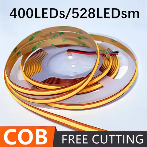 8mm PCB COB LED Light Strip Free Cut 12V 24V With 2PIN Wire DC Plug 400/528 LEDs/m 3000k 4000k 6000k