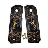 1911 Grips Full SizeAztec Black pearl with Gold HorseFits ColtKimberSpringfieldRemingtonRock IslandG