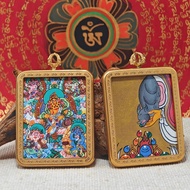 Hand-Painted Tibetan Thangka Pendant Buddha Amulet Jikarlham Black And Yellow Wealth Deity Vajrapani