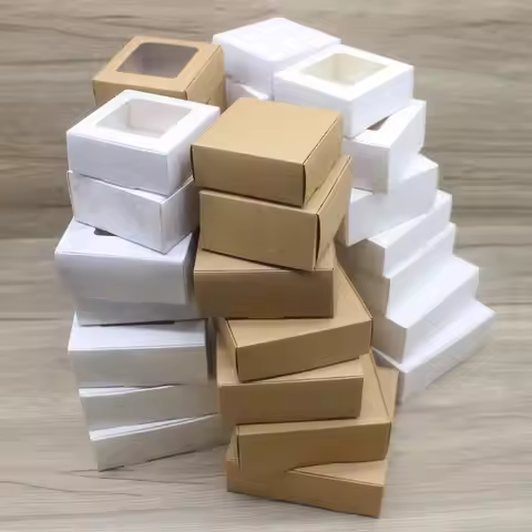 10pcs various gift packaging white kraft paper, window box paper, marble box with window, Christmas