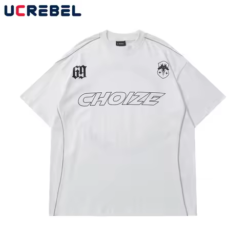 Letter Print Short Sleeve T-shirt Mens High Street Summer Reflective Strip Half-Sleeve Streetwear Lo