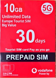 Vodafone 30日歐洲旅遊SIM卡 10GB 5G