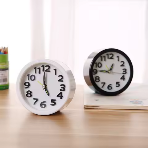 Square Round Alarm Clock Small Silent Table Alarm Clock Wake Up Clock Battery Powered Portable Alarm