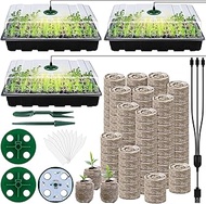 3 Pack Seed Starter Tray Kit with Grow Light Germination Trays with Humidity Dome, 120 Peat Pellets,